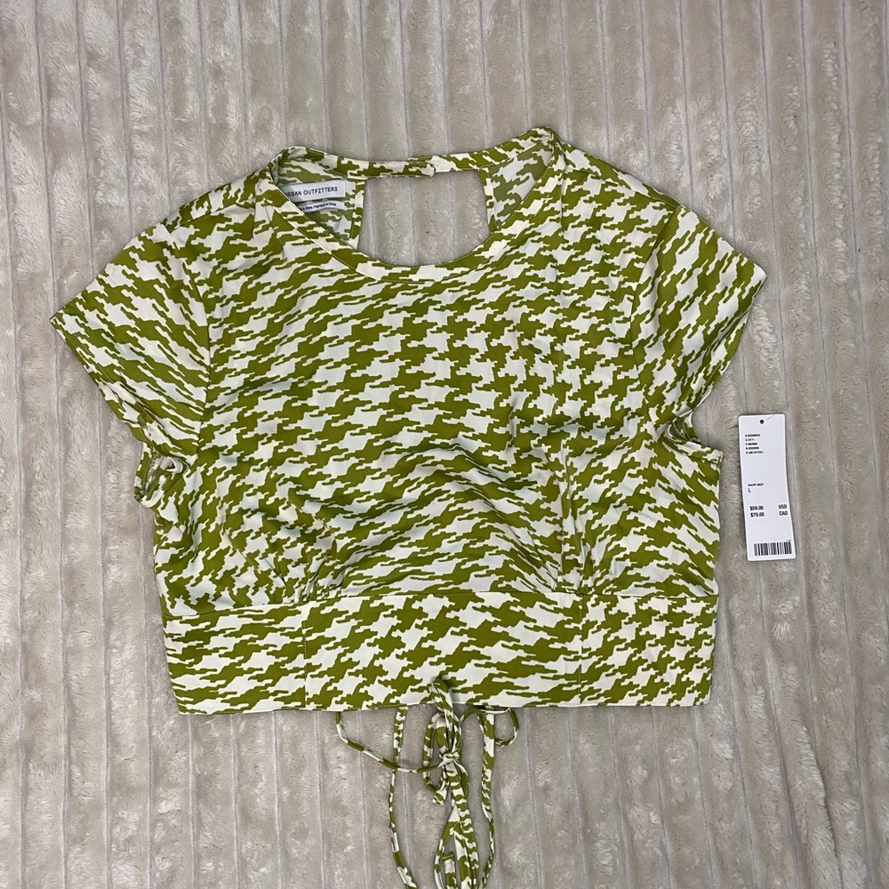 Urban Outfitters Olive Houndstooth Crop Top